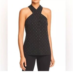 Kobi Halperin Kristine Embellished Top Black Halter Cross Neck Tank Size XS